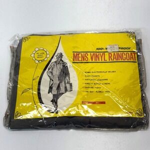 Vintage Vinyl Raincoat Mens XL Button Front Soft Pliable Hudsons 60s 70s